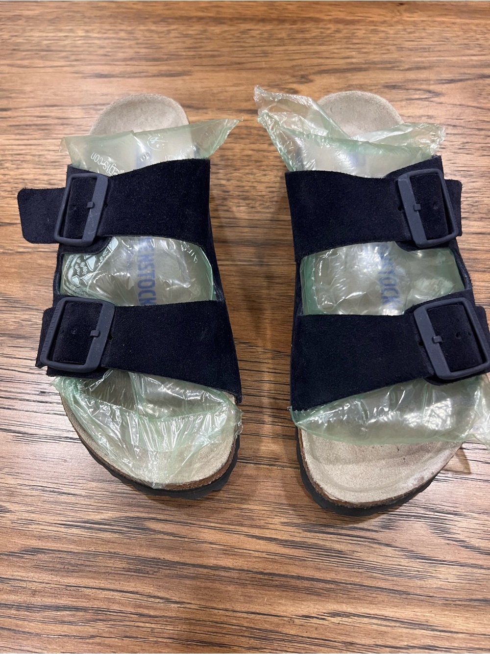 Navy Birkenstock Double-Buckle Slide Sandals